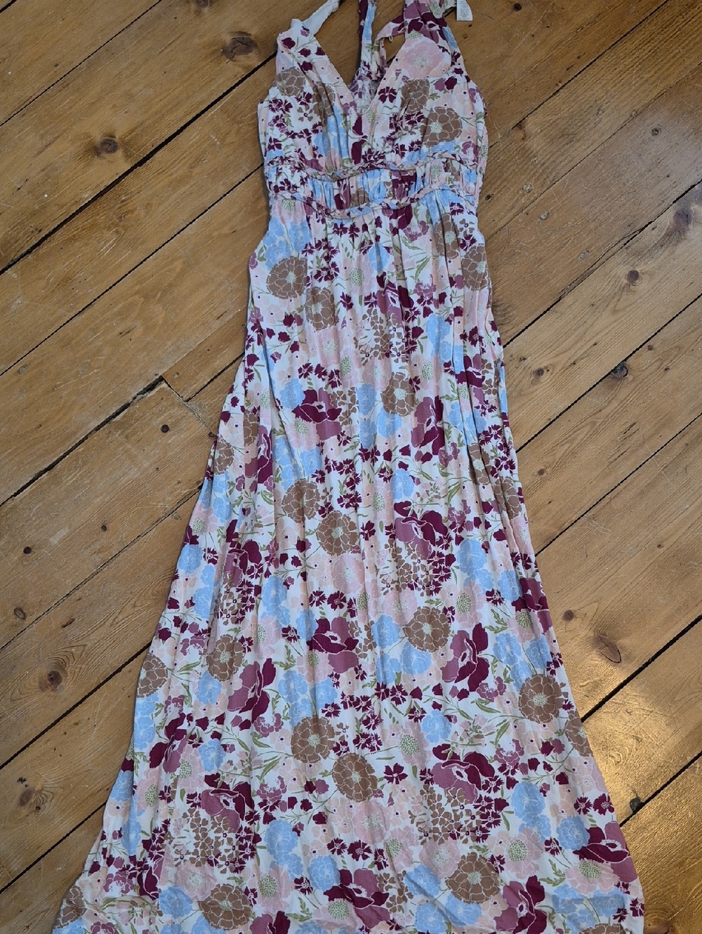 Floral Maxi Dress in Burgundy, Blue & Cream